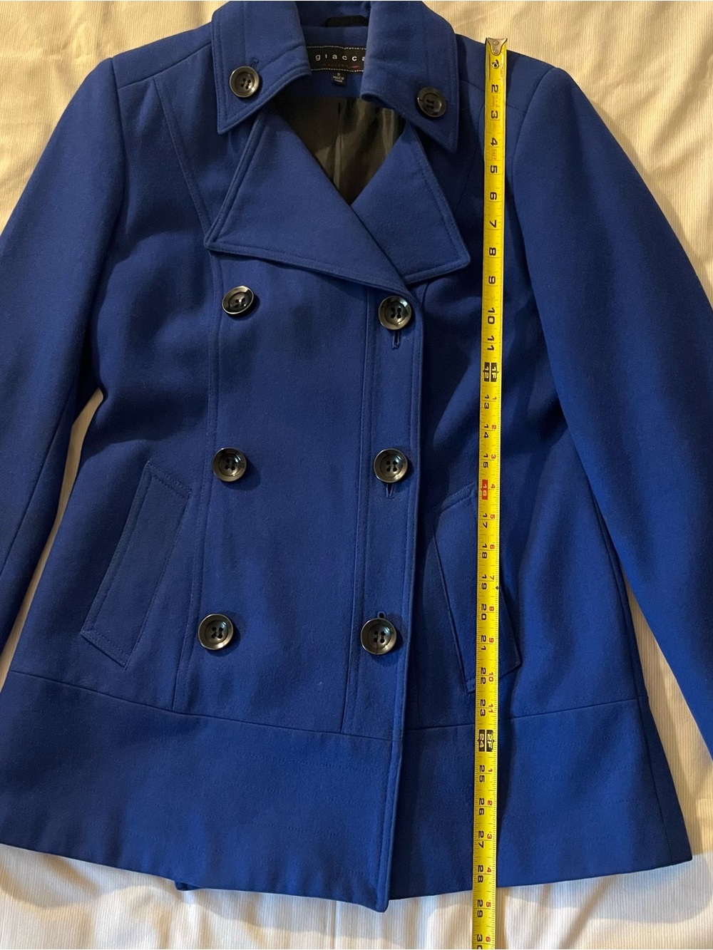 Giacca Women’s Double-Breasted Wool Pea Coat - Royal Blue - Picture 4 of 8